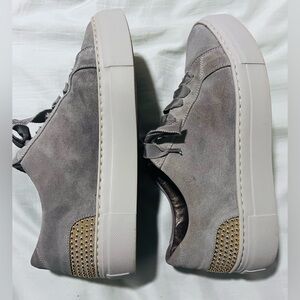 AGL Leombruni Italian gray suede sneakers with gold studs women size 9.5